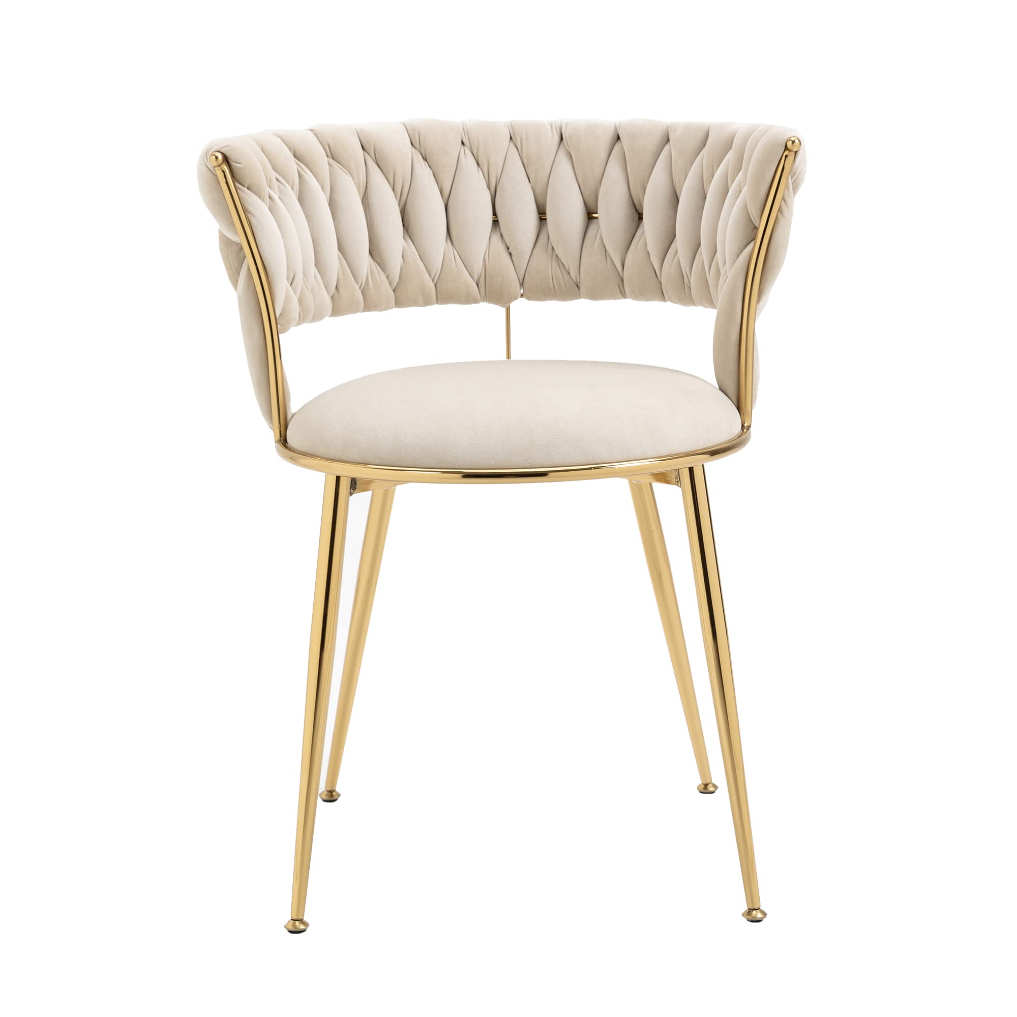 Samt Stuhl, Schalenstuhl mit Armlehne, Esszimmerstühle, Sessel Modern mit Goldenen Metallbeinen und Weichen Kissen für Esszimmer, Wohnzimmer und Schlafzimmer (2er-Set, Beige-2)