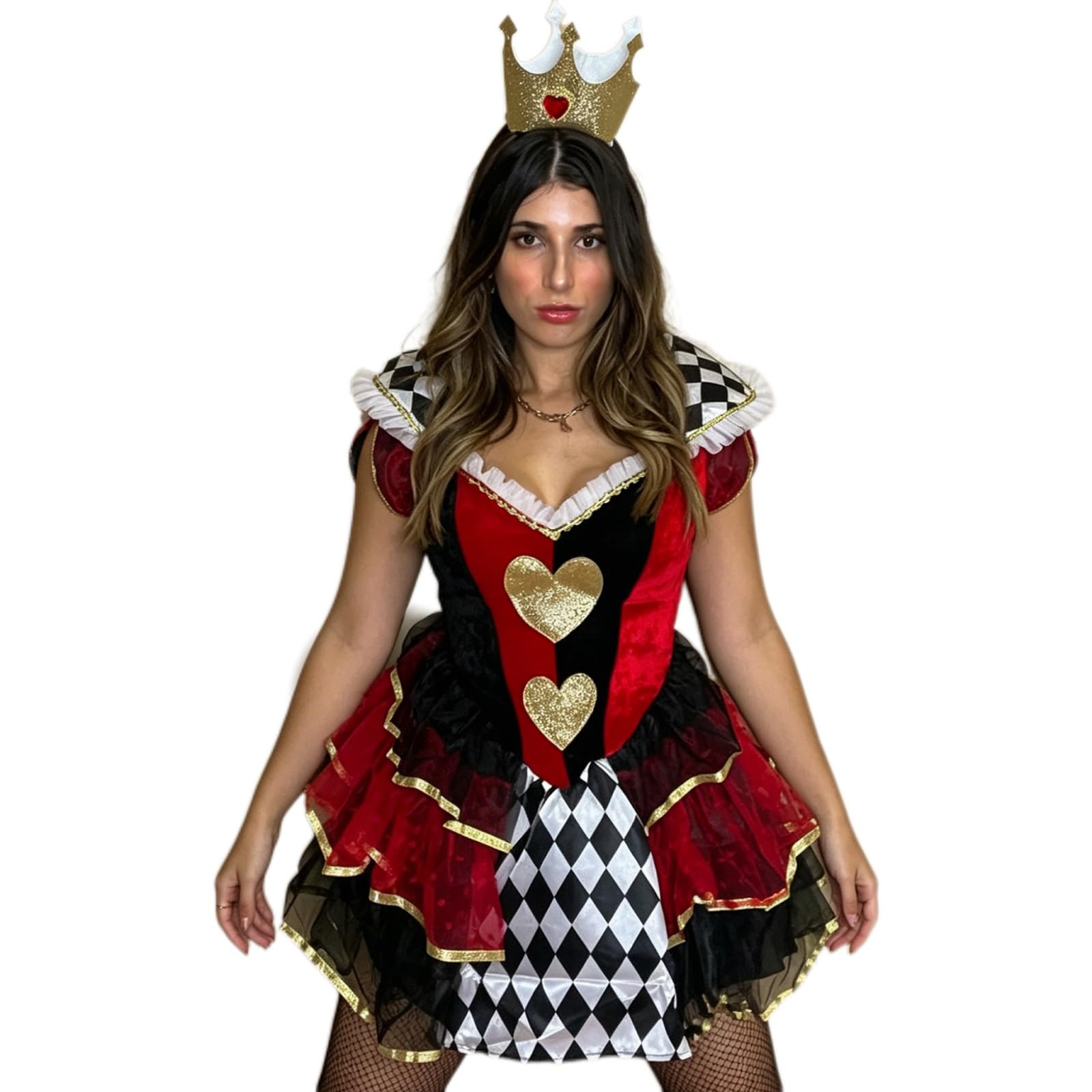 Gliswaieuznd Adult Queen of Hearts Costume Womens Halloween Fancy Dress Cosplay Outfit (black, XXL)