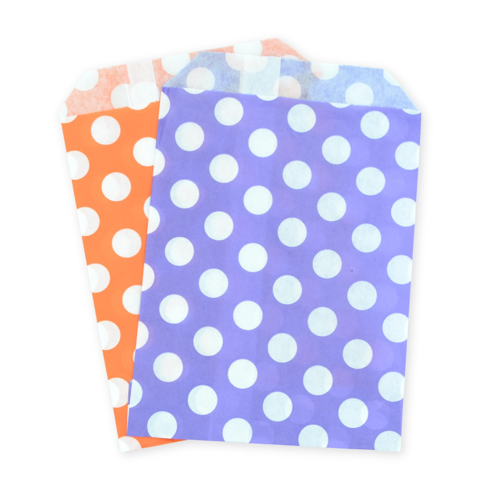 celloexpress 7" x 9" Orange & Purple Polka Dot Paper Sweet Bags - Classic Confectionery Gift Shop Goodie Party Bags (Pack of 500)
