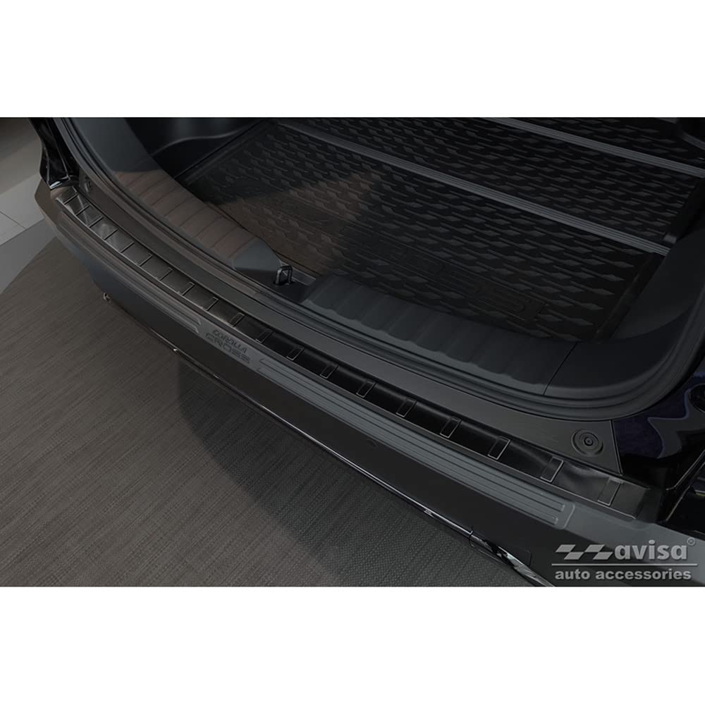 Avisa Black Stainless Steel Rear bumper protector compatible with Toyota Corolla Cross 2022- 'Ribs'