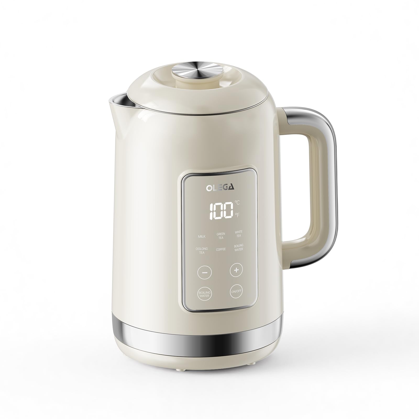 OLEGA Bollitore elettrico: 1800 W con controllo della temperatura, capacità 1,5 l, acciaio inossidabile, Smart Kettle, ideale per caffè e tè, beige
