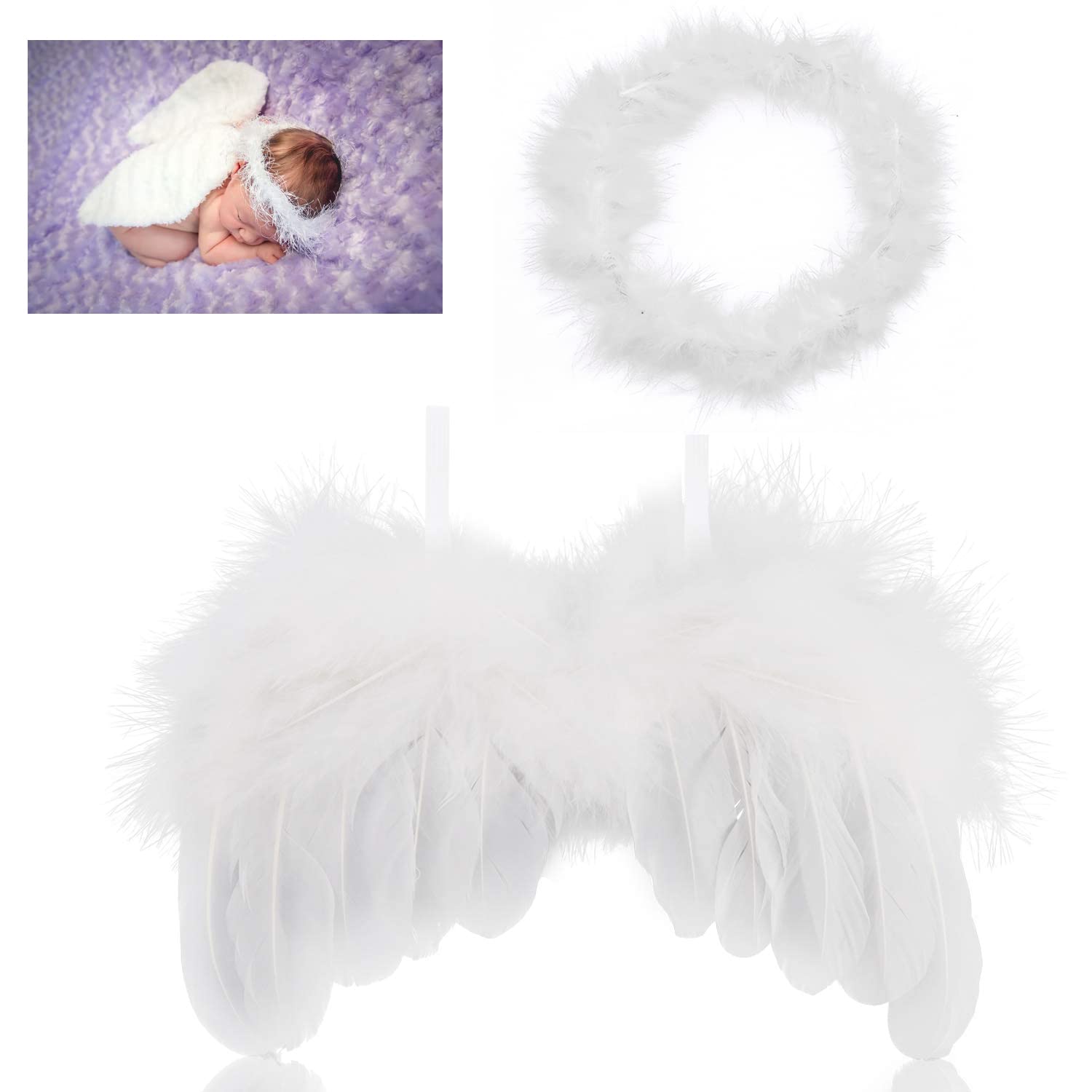 Hifot recien nacido fotografia kit, Bebe plumas ángel alas con diadema set, bebe fotografía Accesorios prop disfraz (Púrpura)