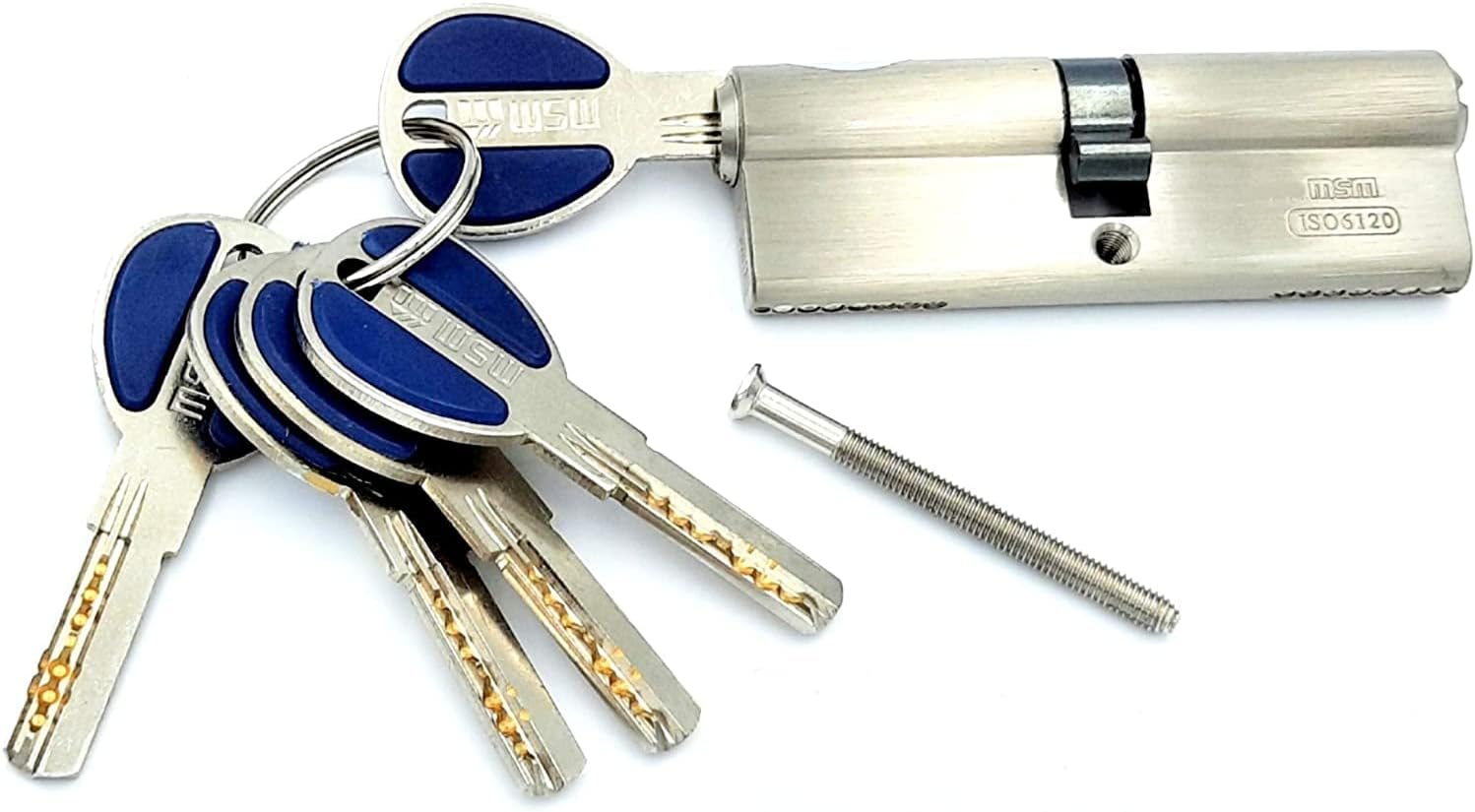 (110mm, Silver) Msvilla lock cylinder ISO9001, 5 computer keys with rubber grip, Spanish product for all kinds of door handles