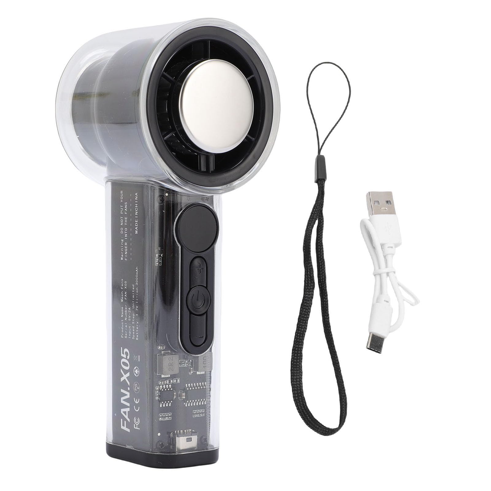 Ventilatore per ghiaccio portatile Potente ventola di raffreddamento personale regolabile a 5 velocità ricaricabile con flusso d'aria turbo e dispositivo di raffreddamento (Nera)