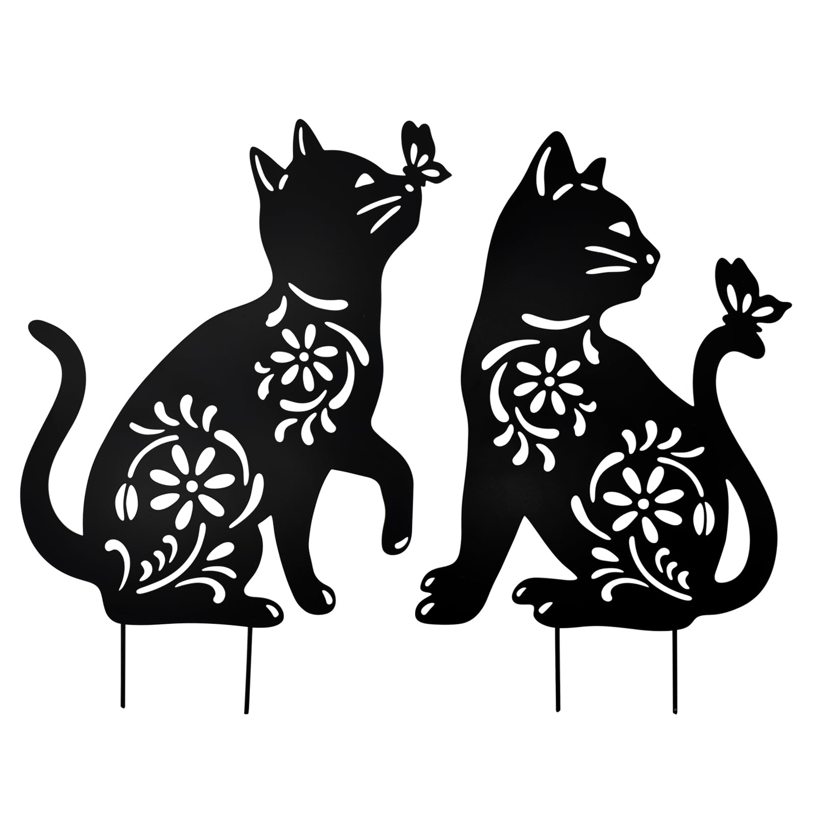 MrMrKura ガーデニング雑貨 猫 金属製 ガーデン 飾り プレート 猫 ガーデン置物 ガーデンオーナメント 透かし彫り 鉄製 屋外 ガーデンオブジェ 園林 園芸用品 芝生 お洒落 北欧 シルエット 屋根 インテリア (2匹猫)