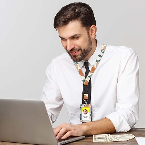 Miniatura 4 de Cordones para insignias de identificación, paquete de 2 soportes horizontales y verticales para tarjetas de identificación, patrón de impresión a