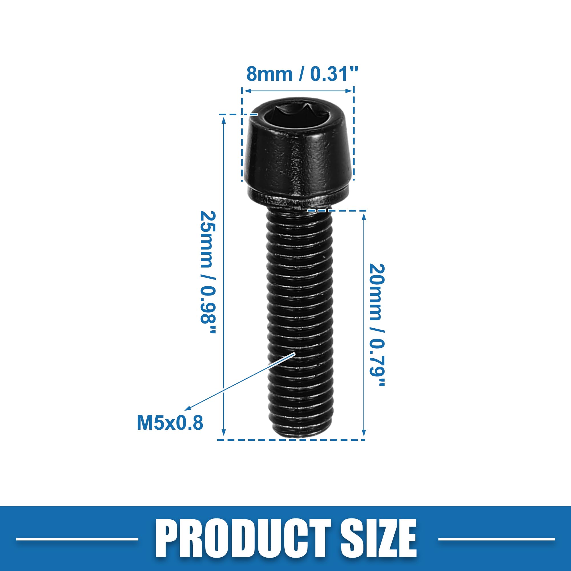 A ABSOPRO Tapered Bolts Screws for Bicycle M5x20mm Steel Black (Set of 10) - Image 4