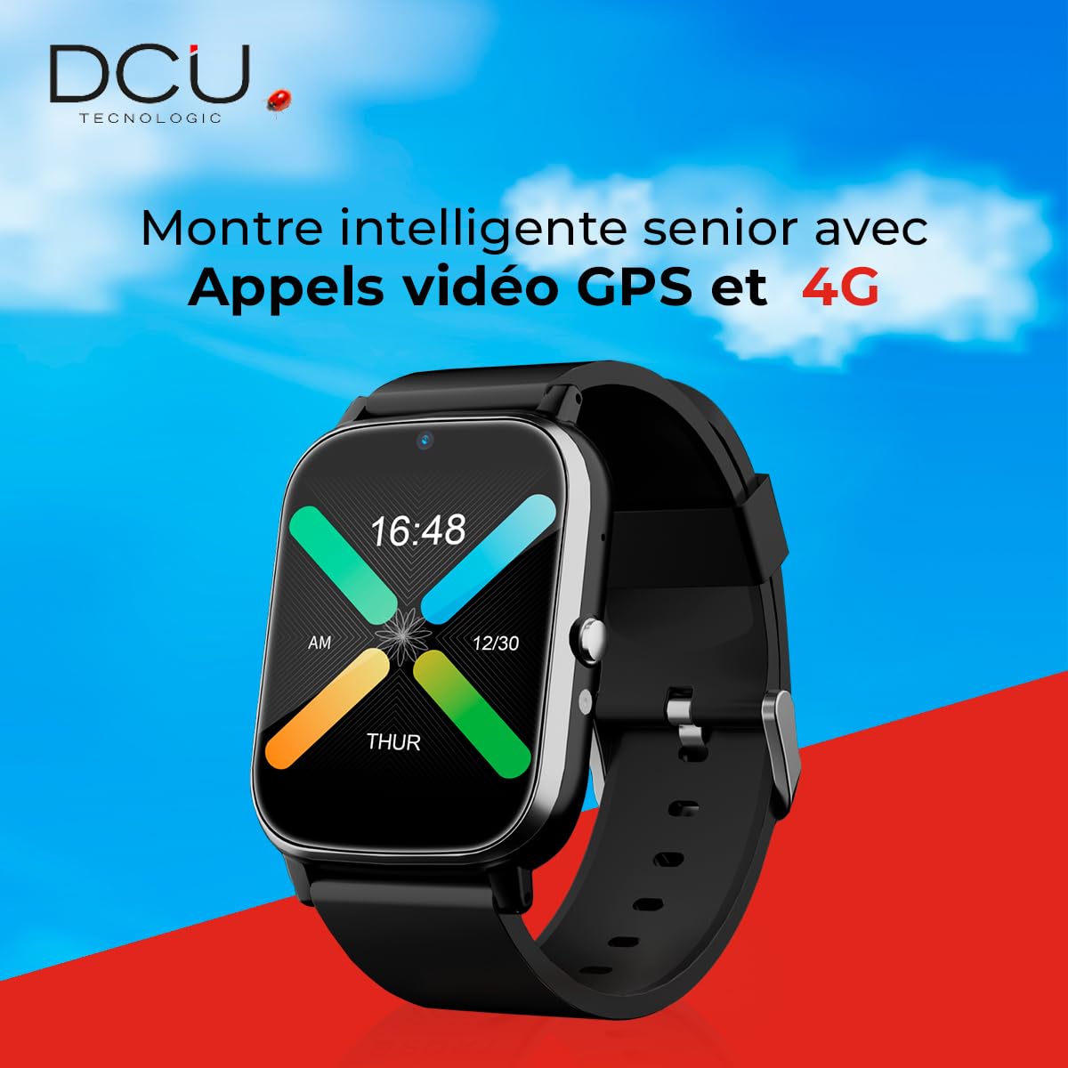 DCU TECNOLOGIC - Smartwatch Senior avec GPS et appels vidéo 4G - Smartwatch avec écran IPS 1,69'' Full Touch - IPX6 Waterproof - Idéal pour Les Seniors - Couleur Gris