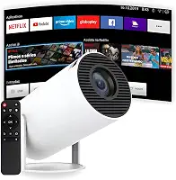 Mini Projetor Portátil 5G Wi-Fi 6 Bluetooth 5.0 Android 11 4K 1080P Full HD 8000 Lumens LED Auto Correção Trapezoidal Horizontal Rotação 180° Ideal para Projeções Cinemáticas