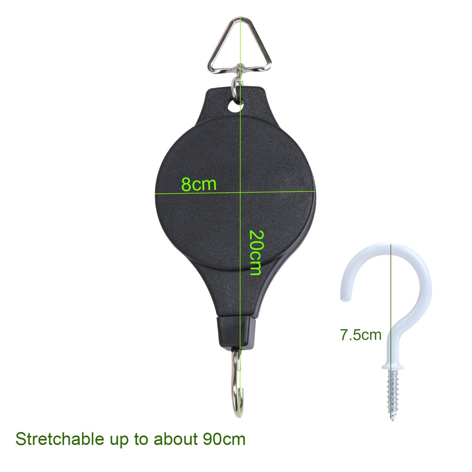 Coolty 4 Pulegge Regolabili Per Piante: Gancio Retrattile Con Corda Nylon, Portata 1-15kg, Per Cesti E Mangiatoie (Nero)