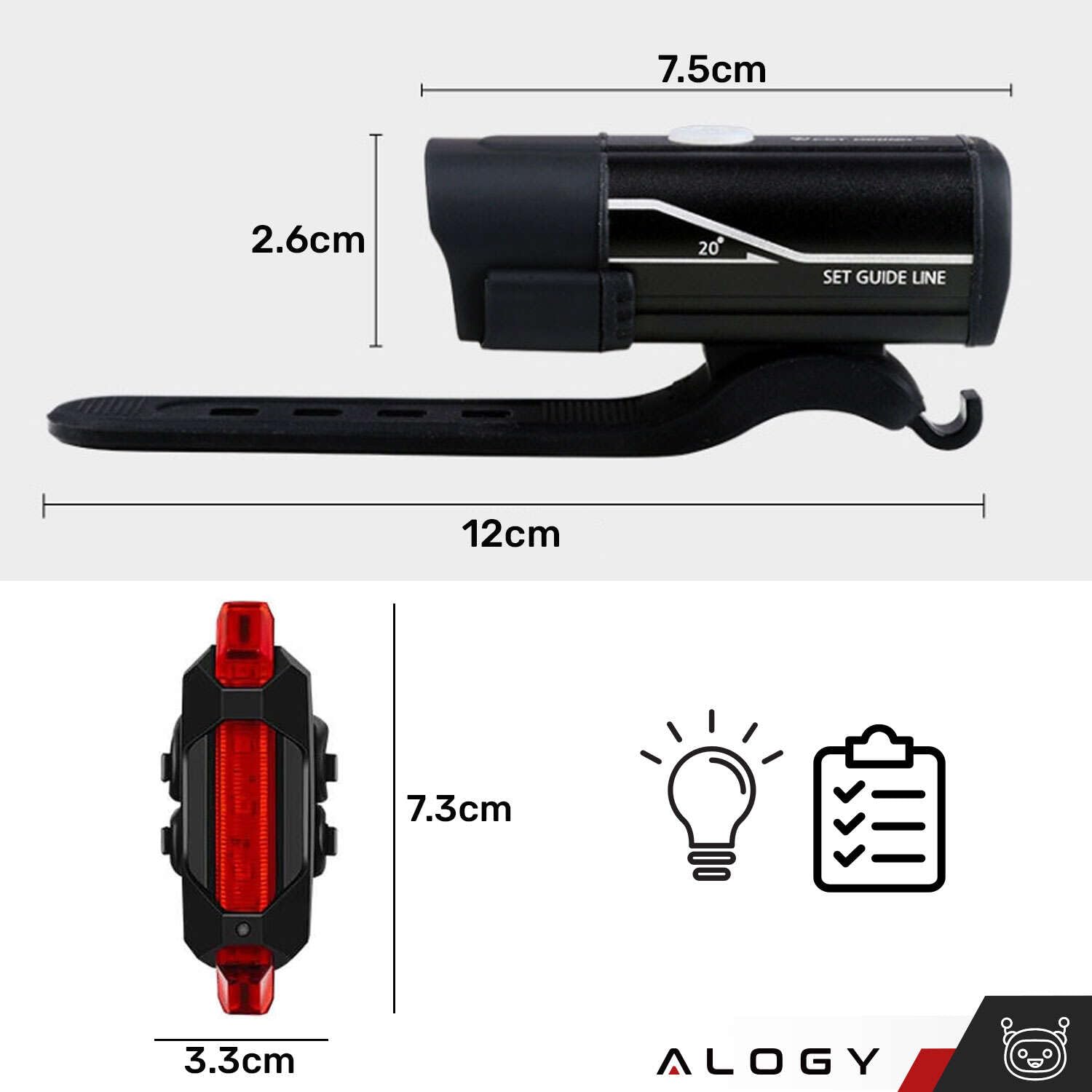 Alogy Lampka Rowerowa Przód + Tył Led Przednia Tylna Lampa Światełko Usb Na Rower