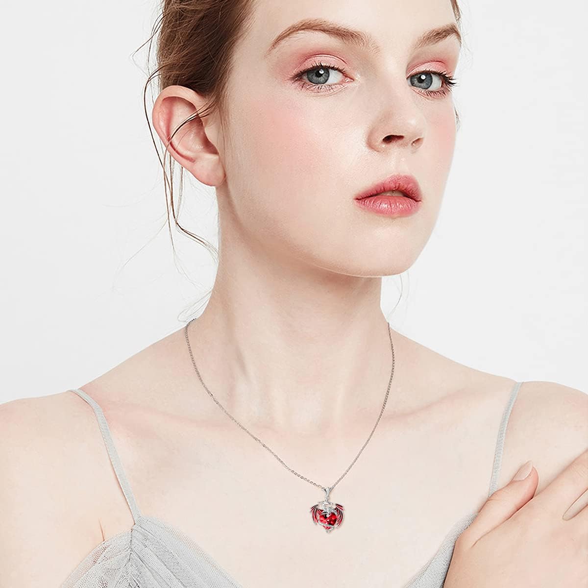 Dragon Necklace Sterling Silver Birthstone Wyvern Necklace with Heart Shaped Crystal Jewelry Gift for Women - Image 2