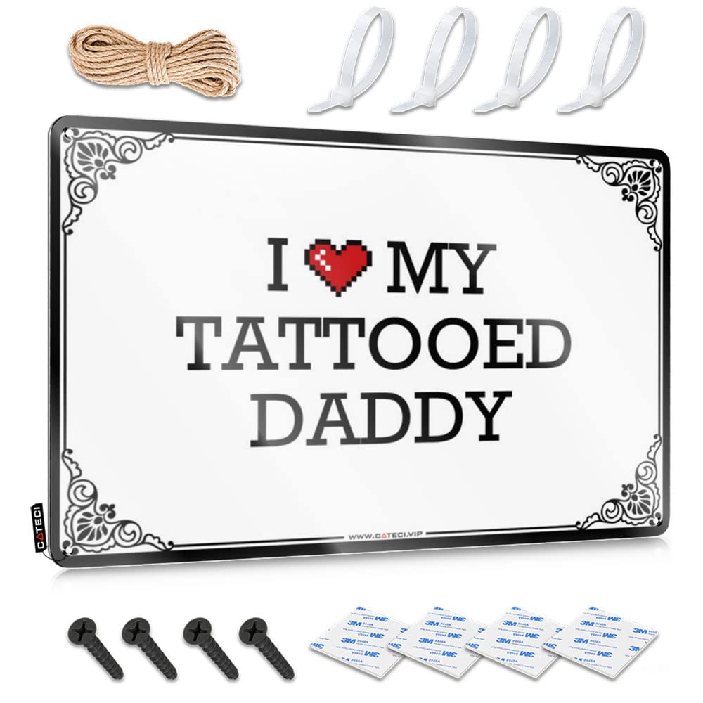 I Love My Tattooed Daddy Men Cottage Hanging | Hippie Vintage Poster Accessories Vintage Metal Wall Decor(20X30CM)