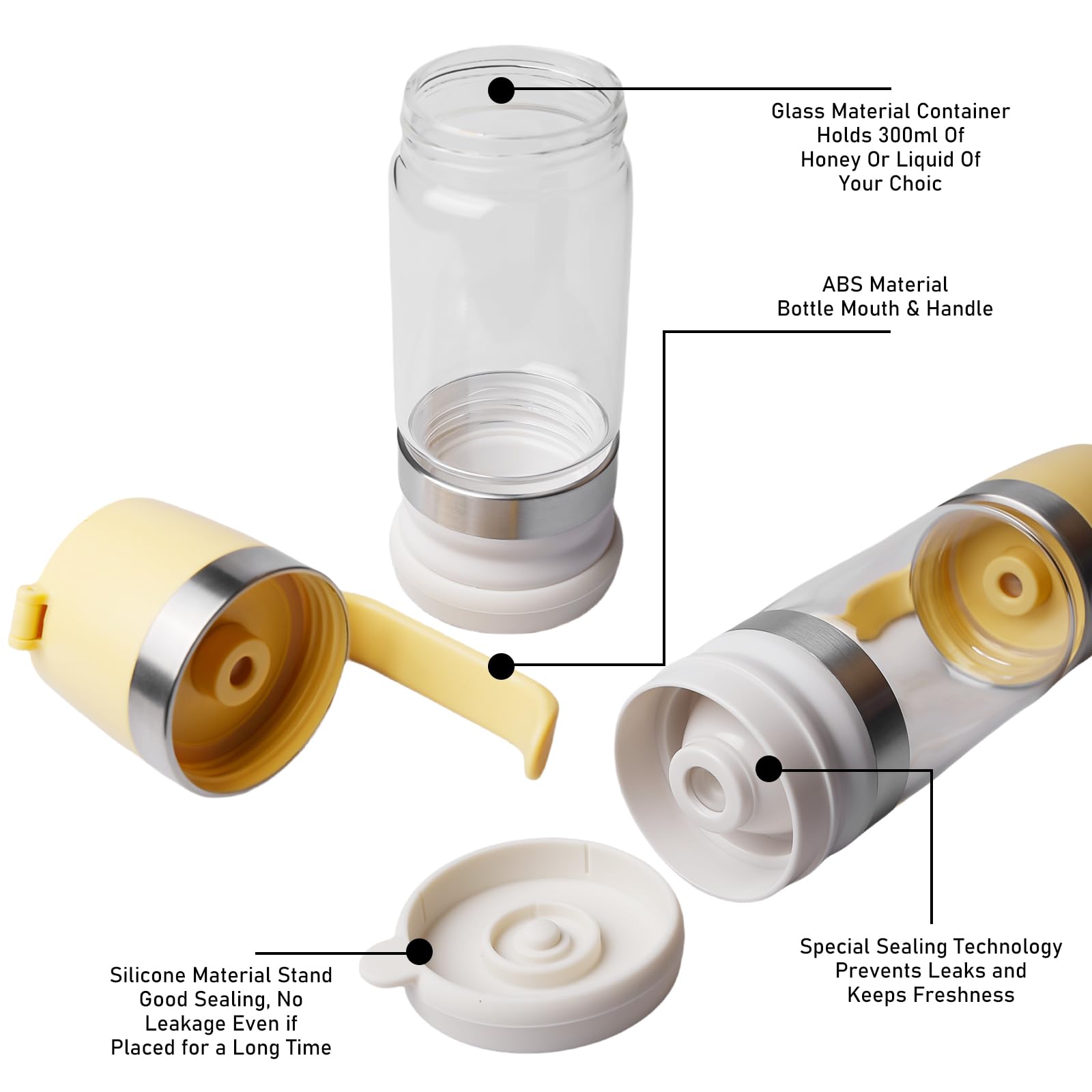 Distributeur De Miel En Verre 300ml PinDaito - Anti-goutte, Poignée, Pour Sirop Et Sauces Accessoire Café Restaurant