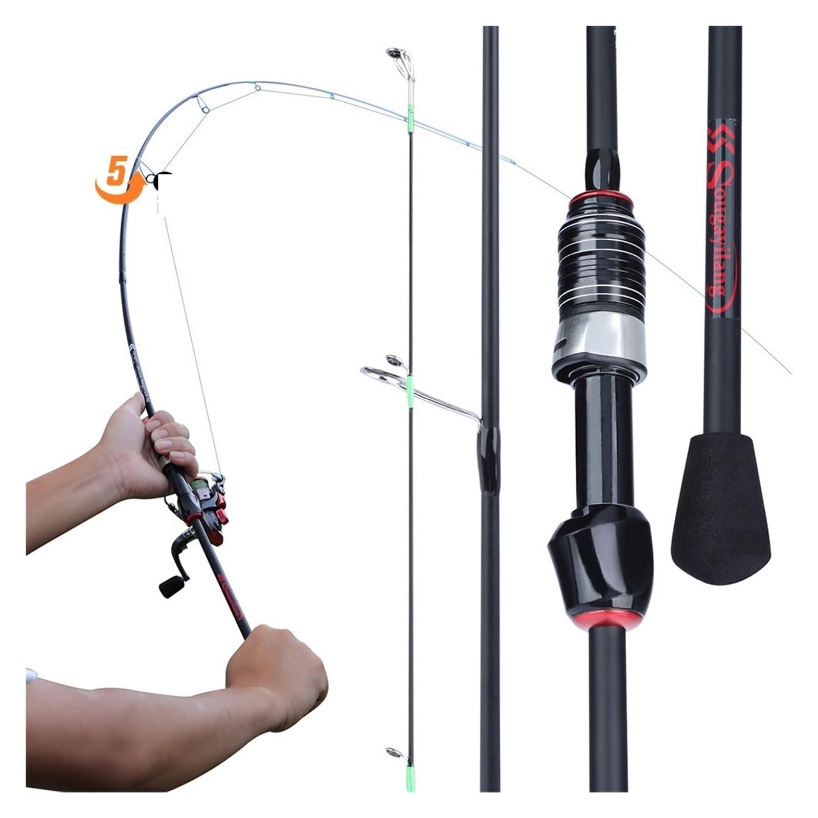 Canne à Pêche Canne à pêche Casting 1.8m Canne à pêche ultralégère en Fiber de Carbone 3 Sections avec poignée EVA Canne à pêche Baitcasting(2.1m - Casting Rod)