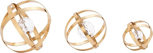 Deco 79 Glam - Escultura geométrica de metal juego de 3 8 pulgadas 6 pulgadas 4 pulgadas D dorado