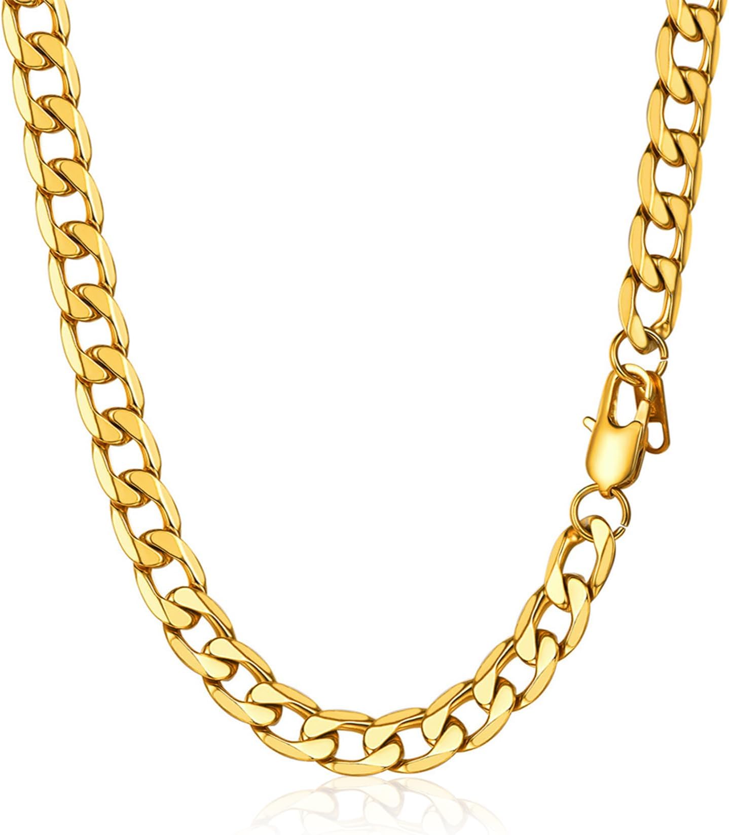 Mens Curb Chain Necklace, Cuban Link Chains Silver/Gold Plated/Black, 4mm/6mm/9mm/13mm Width, 18"-30" Inches, Hip Hop Hypoallergenic 316L Stainless Steel Jewellery -Send Gift Box