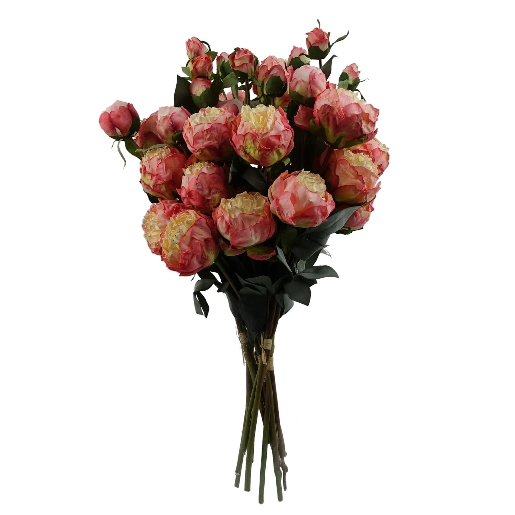 Leaf 6 X 55Cm Pink Peony Artificial Flower Stems - 24 Flowers 18 Buds