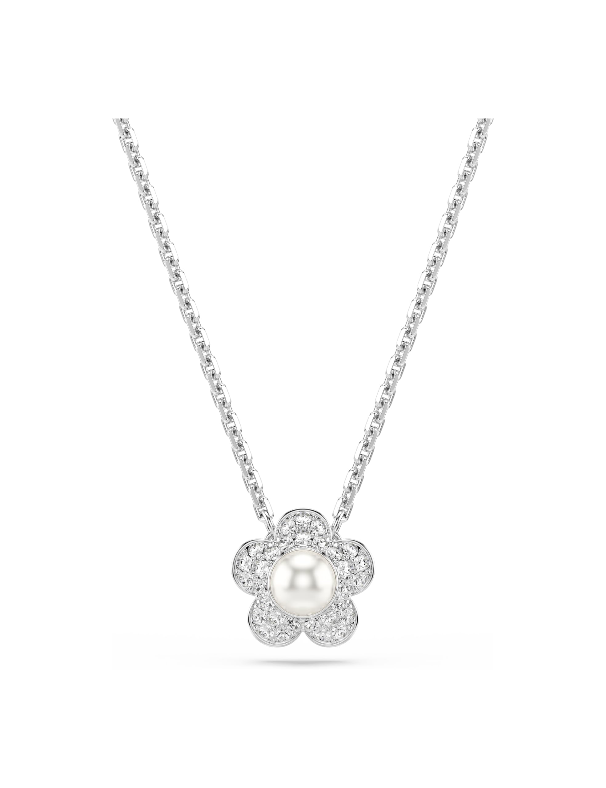 Swarovski Jewellery Women's Silver/White Swarovski X Ariana Grande Round Cut Crystal & Pearl Flower Necklace 1.1 X 1.1Cm, 38-45Cm