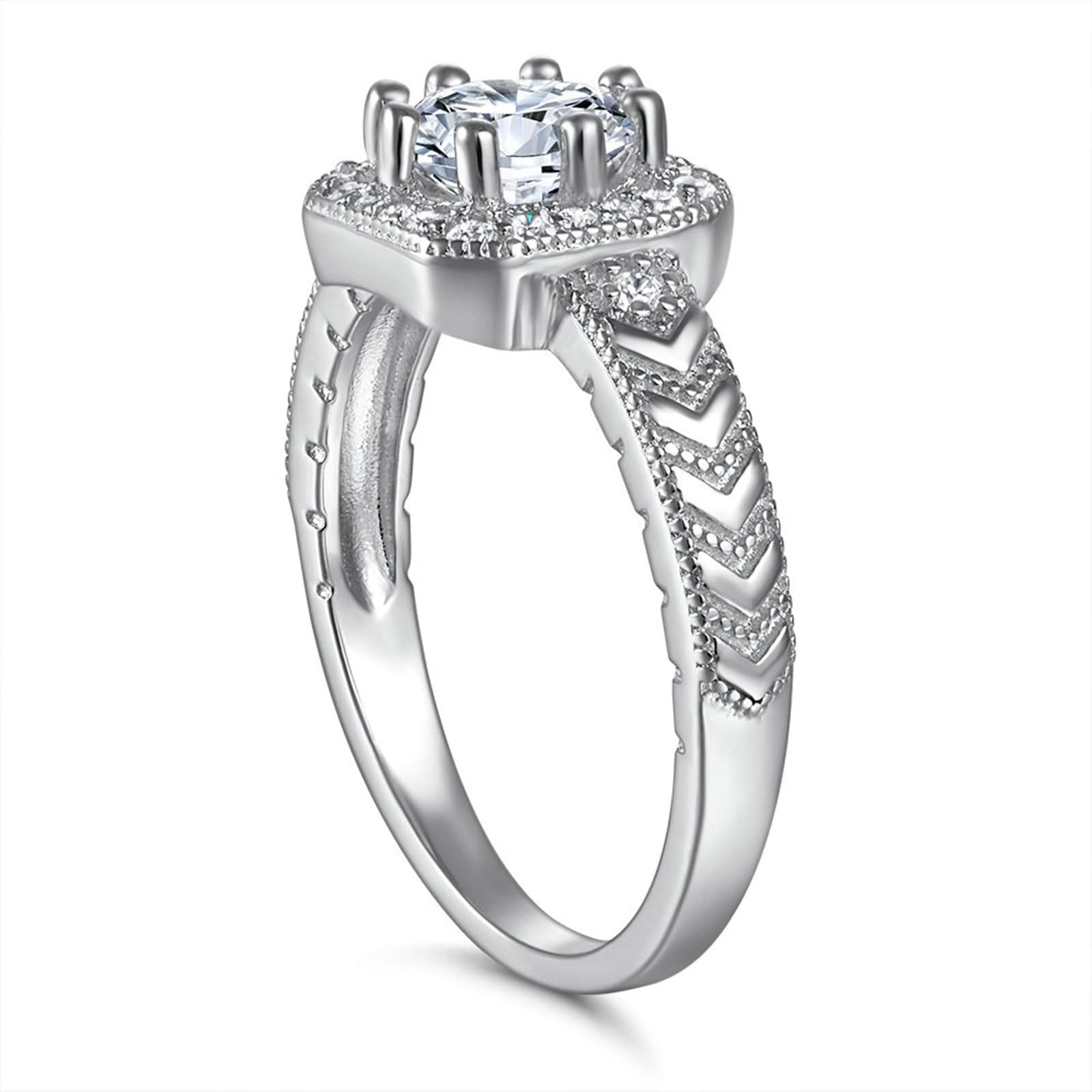 Vintage-Ehering, Silberschmuck-Set für Damen, quadratischer Pfeil, Sterlingsilber mit Zirkonia