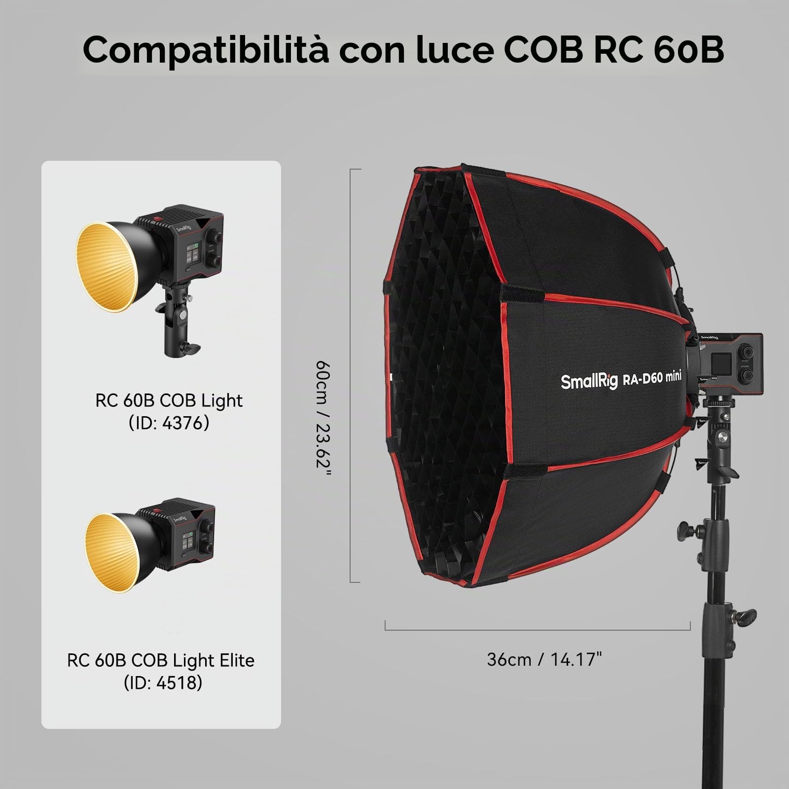 SMALLRIG Softbox Parabolico RA-D60, Softbox a Sgancio Rapido da 60 cm/23,6" con Borsa per il Trasporto, Compatibile con SMALLRIG RC 60B COB Luce Video per Studio Fotografico - 4682