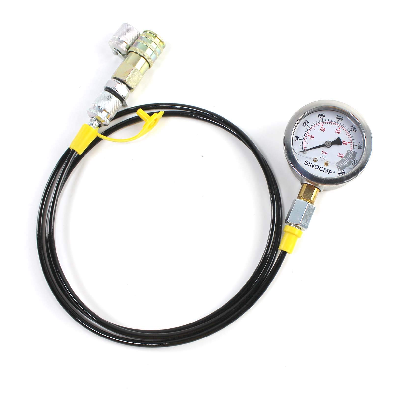 Kit di prova della pressione idraulica 25 MPA/250 BAR/4000 PSI Kit di accoppiamento di prova per escavatore Komatsu Kit di manometri per macchine edili con 1 manometro, 1 tubo di prova e 2 raccordi