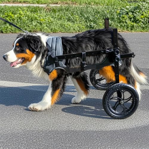 UIQELYS Großer Rollstuhl für Hunde, Riesenrollstuhl, grau, leichter Rollstuhl für Behinderten/Alt, verstellbar