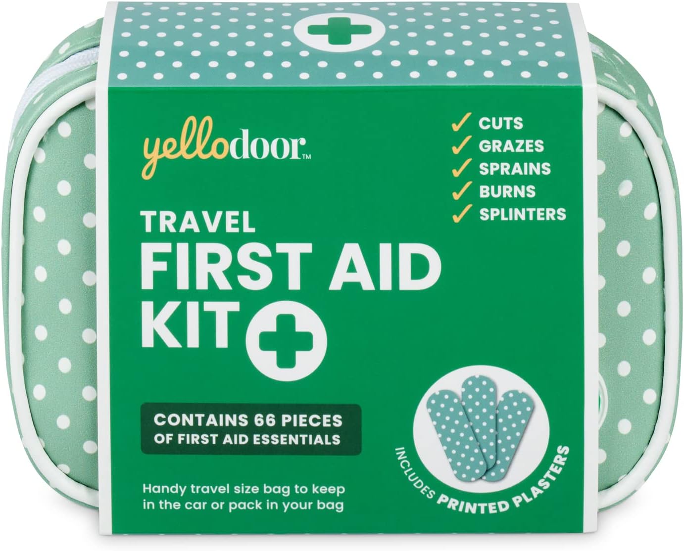 84 Piece Compact Travel First Aid Kit with Scissors, Burns Gel, Waterproof Plasters, Gloves, Antiseptic Wipes, Surgical Tape. Ideal for Home, Camping, Holidays, Gym. 100% Vegan