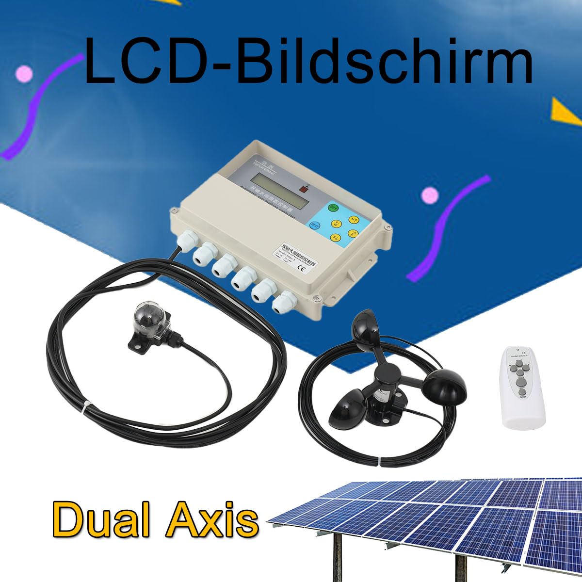 1 Set Automatisches Solar Tracking System, Dual Axis Solar Tracker Controller Sun Automatischer Tracking Controller Fernbedienungen Dual Tracker Controller mit Windgeschwindigkeitssensor