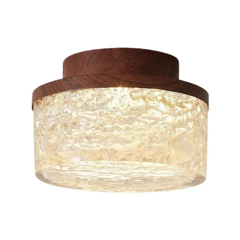 Lámpara de Techo Empotrada Redonda Moderna de 12 W Led de Espectro Completo de 3 Colores con Pantalla de Resina de Cristal de Hielo Y Detalles de Veta de Madera para Pasillos Entradas Balcones Y