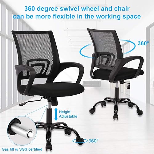 Miniatura 5 de Silla de oficina ergonómica de malla con respaldo medio, soporte lumbar, ajustable, giratoria, enrollable, silla de escritorio rosa con brazos para