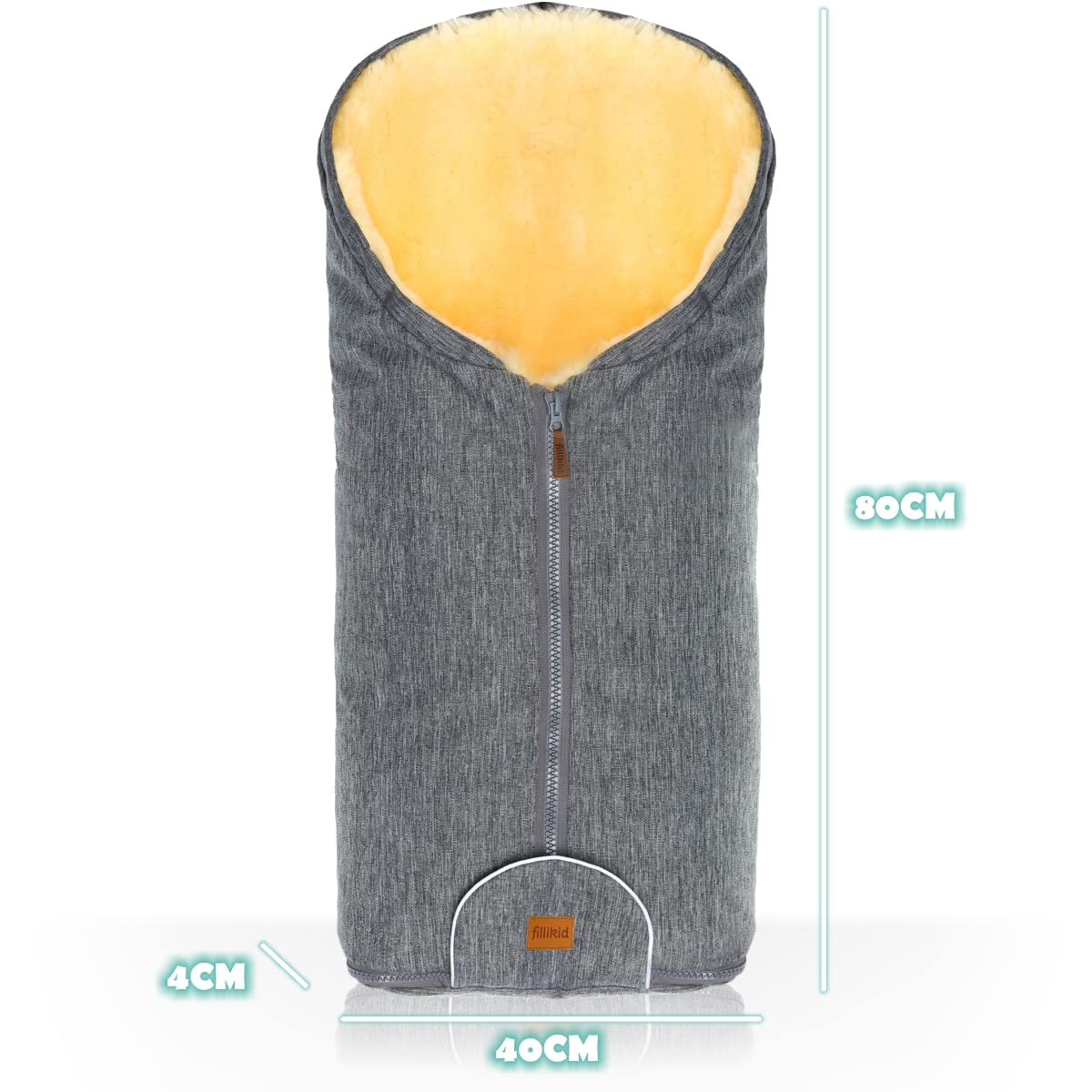 Merino Lammfell Fußsack Winterfußsack für Kinderwagen Baby universal für Babyschale Autositz Gr. 0 (Hellgrau Melange)