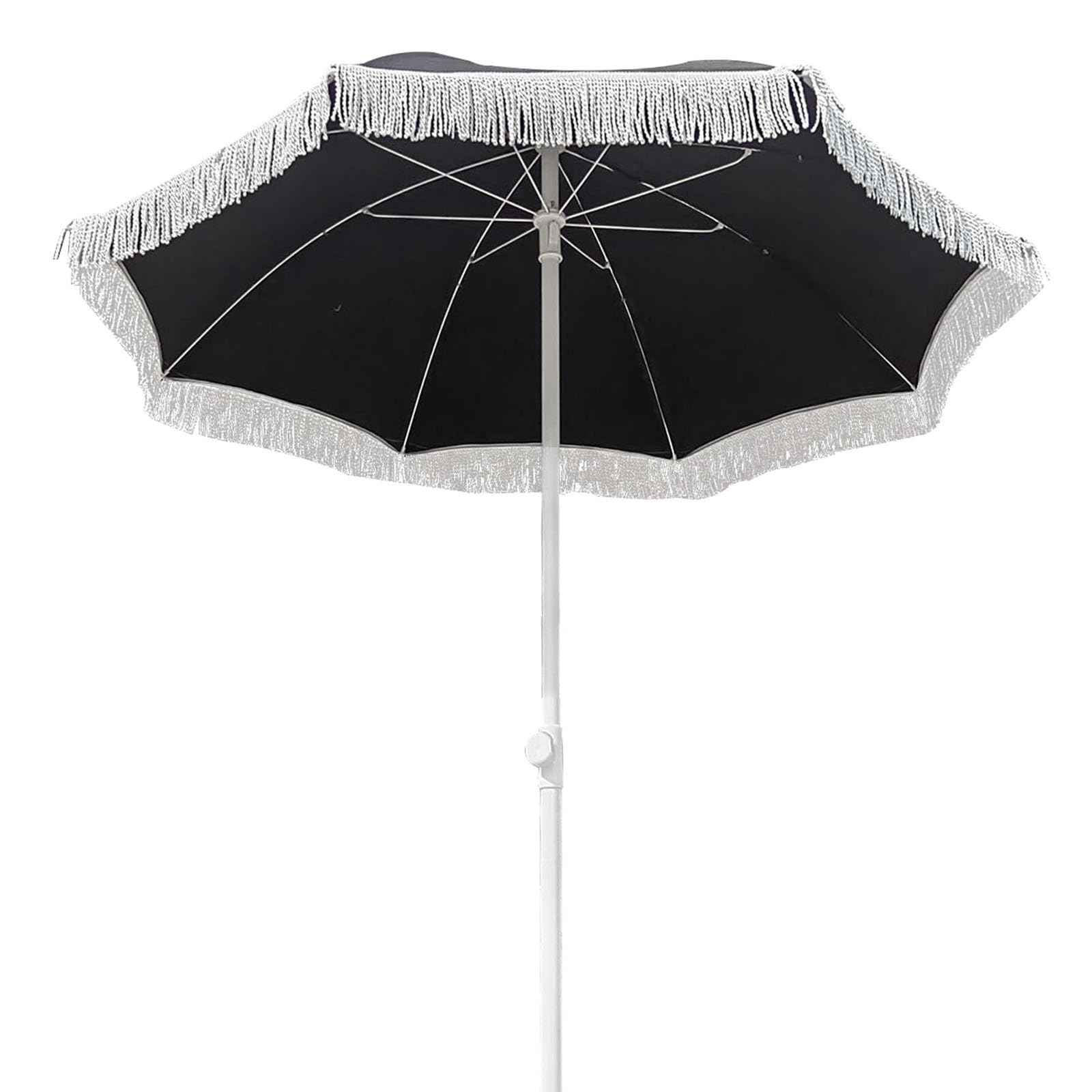 Dypjheo Unisex Black Folding Parasol Outdoor, Sunscreen Large Umbrella Shading Uv50+, Beach Patio Garden Courtyard Terrace Camping Parasol With White Tassels