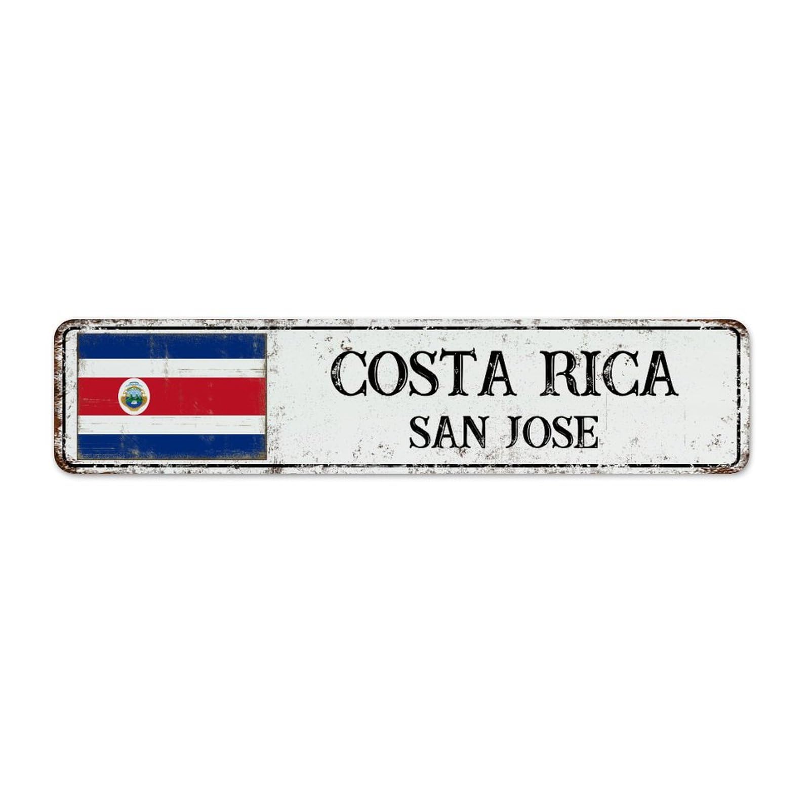 Autravelco Style Costa Rica Flag City Street 4X18 Inch Metal Signs Hanging Room Yard Bedroom Wall Decor Metal Plaque National Country Souvenir Road Tin Signs For Dorm
