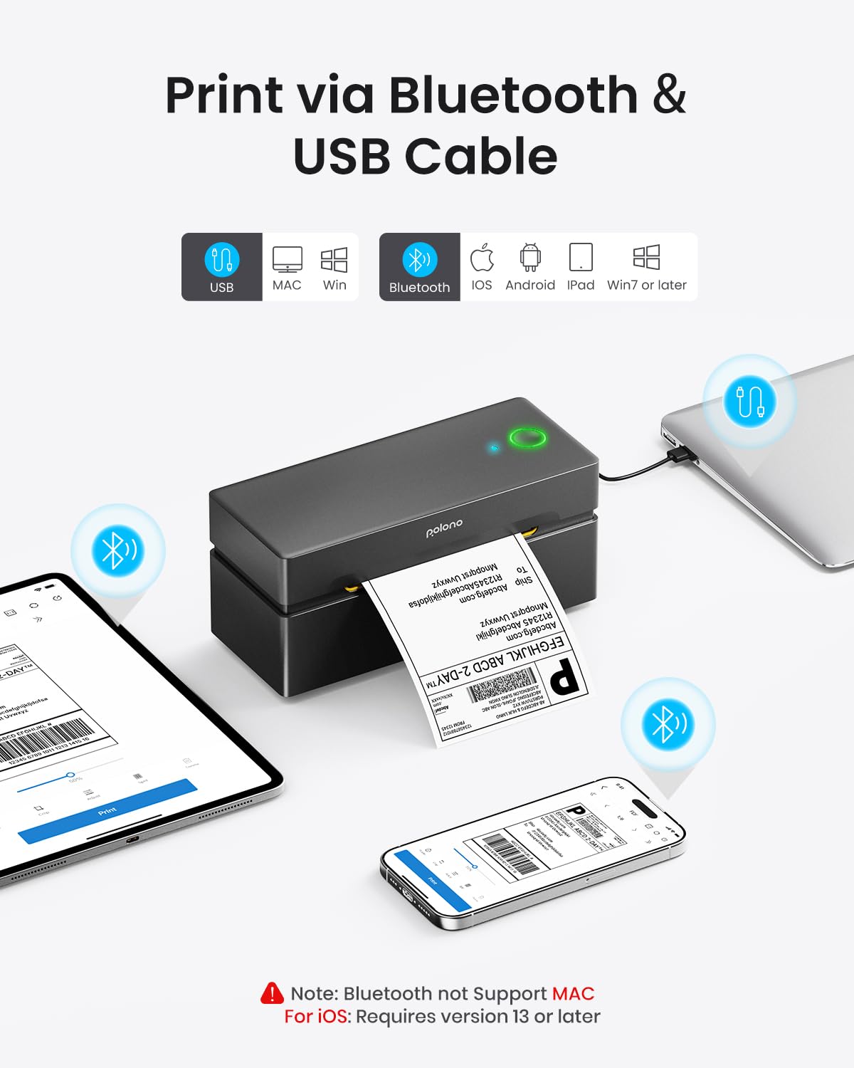 Abelmark DHL Etikettendrucker Bluetooth – 4x6 Zoll Thermodrucker, 150 Mm/s, 203 Dpi – Für DHL, EBay, Shopify, Kompatibel Mit IOS, Android, Windows & Mac