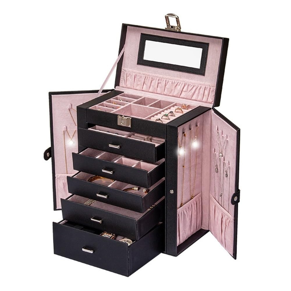 YCTTKDD Gabinete de joyería de Cuero de PU, Caja de Almacenamiento de joyería de Puerta Doble de 5 cajones