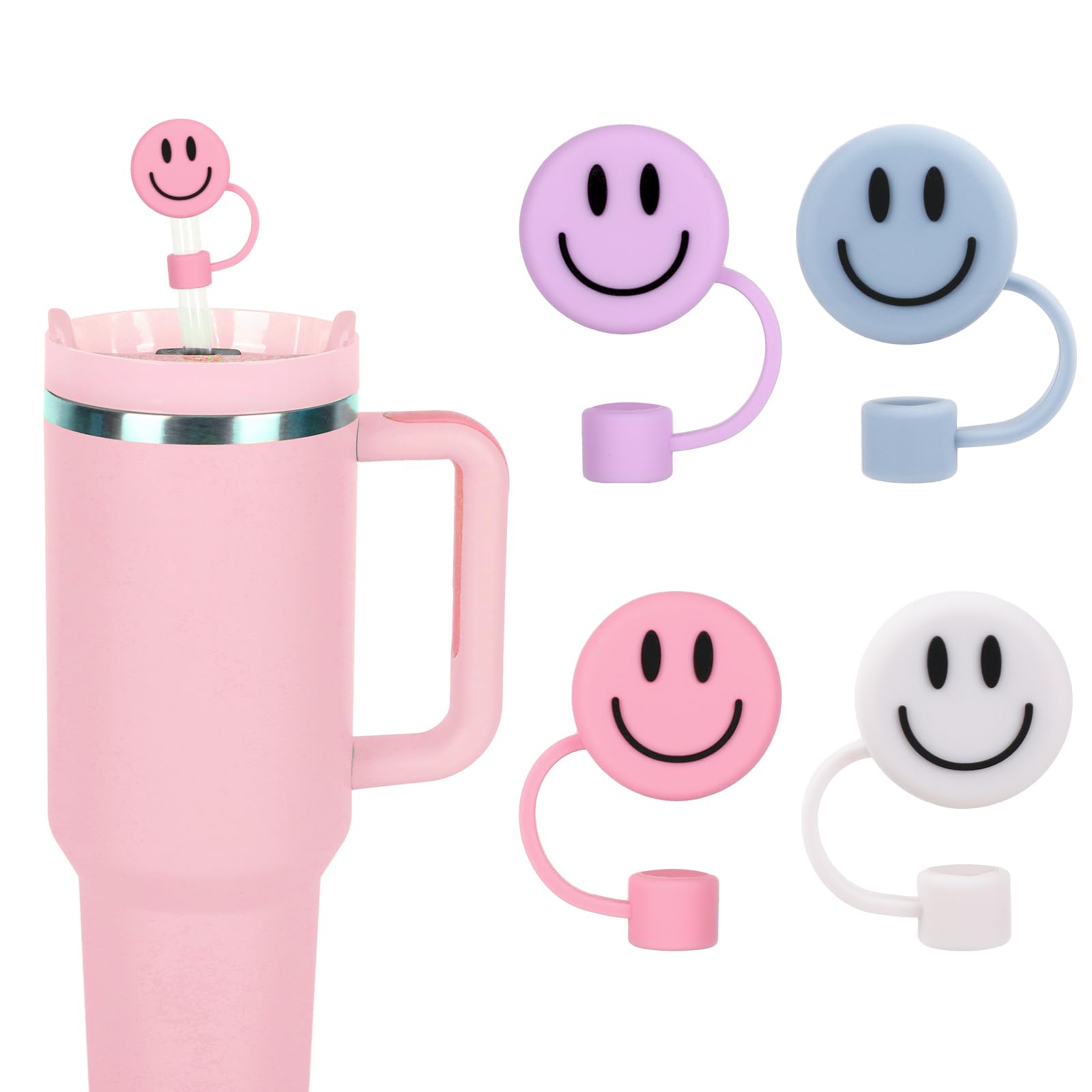 Capuchon de paille souriant Whaline en silicone rose blanc bleu violet pour gobelet 1,2L