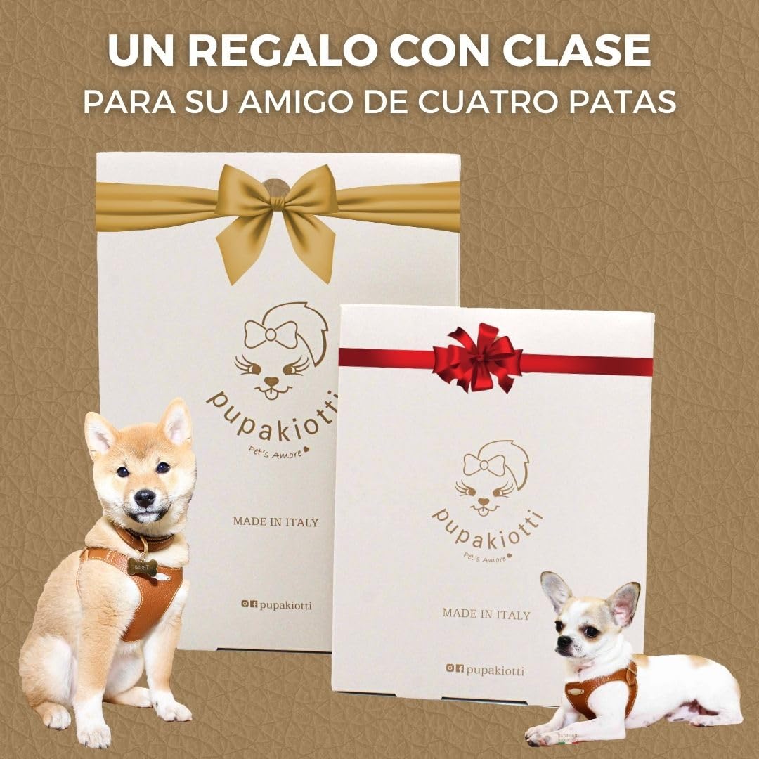 PUPAKIOTTI Arnes Perro de Tamaño Pequeño y Mediano, Arnés de Cuero, Arnes para Perros Ergonómico y Ajustable, Hecho a Mano en Italia (M-L, Cuero)