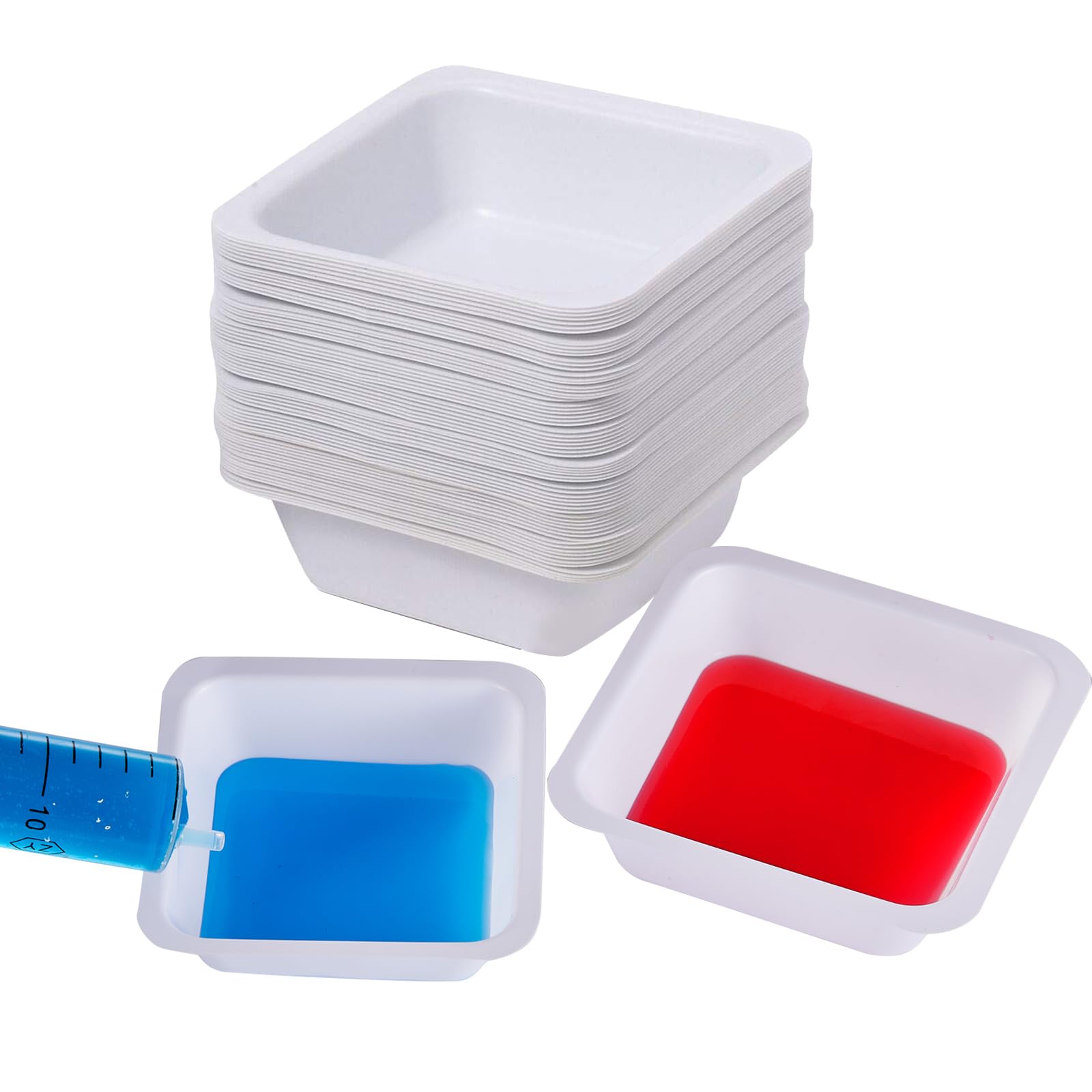 weigh boats medium 100ml 63 pack disposable plastic trays for scale square weighing dishes for powder weight epoxy food sample tray pour boat anti-static polystyrene lab dish container pans