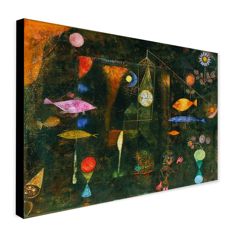 Fish Magic Abstract Wall Art by Paul Klee - Wrapped Framed Canvas Wall Art (A3 [16 x 12 inch / 41 x 30 cm])