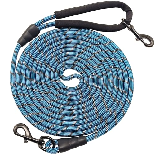 BTINESFUL Long Dog Leash, 10/15/20/30/50FT Dog Training Leash with Soft Handle, Reflective Heavy Duty Rope Dog Lead for Medium Large Dogs Outside Play, Camping (3/8' x 10ft, Blue)
