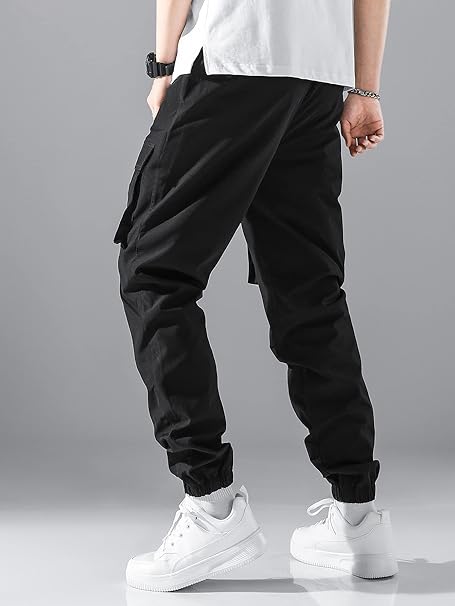 Amazon.com: YAXRO Men's Pants Men Letter Patched Detail Flap