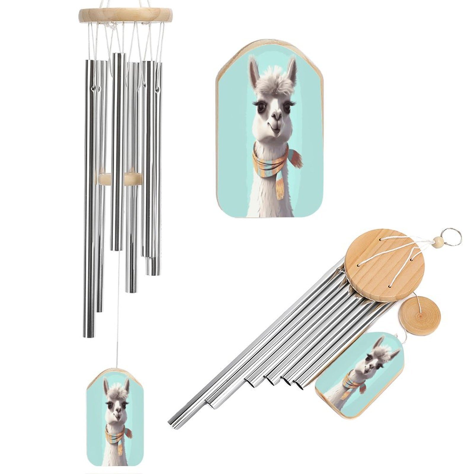 Fekiloot Style Funny Cartoon Llama Tone Wind Chimes For Outside,Wind Bell With 6 Aluminum Alloy Tubes,Sympathy Wind Chime For Yard/Garden/Patio Decor