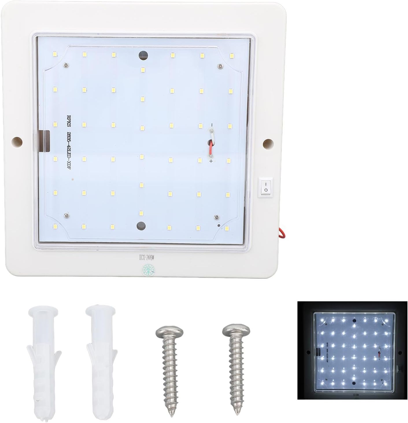 8x8 Inch DC 12‑24V Square RV Cabin Ceiling Lamp 9W LED Interior Ceiling Roof Light Cabin Lamp for Car Trailer Marine Boats (Pure White Light 6000‑6500k)