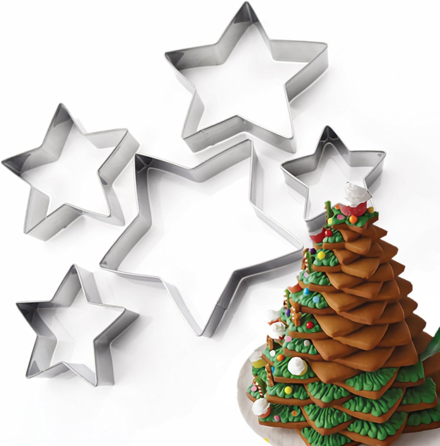 5 Pieces Star Cookie Cutter Set, Stainless Steel Star Shaped Cookie Cutters, Holiday Cookie Cutters, Five-Pointed Star Cake Cutter, Biscuit Cutters Molds, for Graduation, Birthday Party