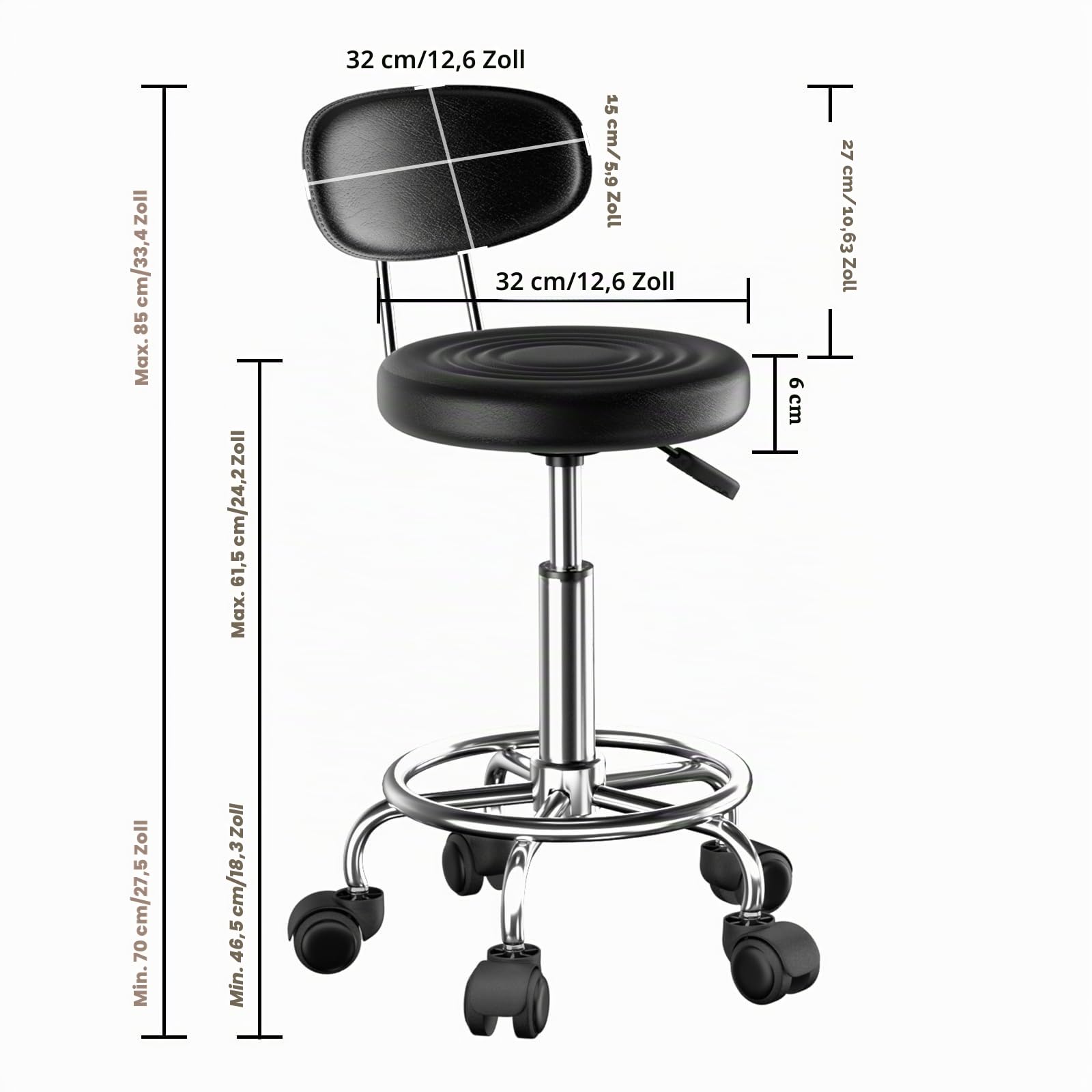 2 barhocker höhenverstellbar, Schwarz drehbar Hocker für Büro Zuhause Salon