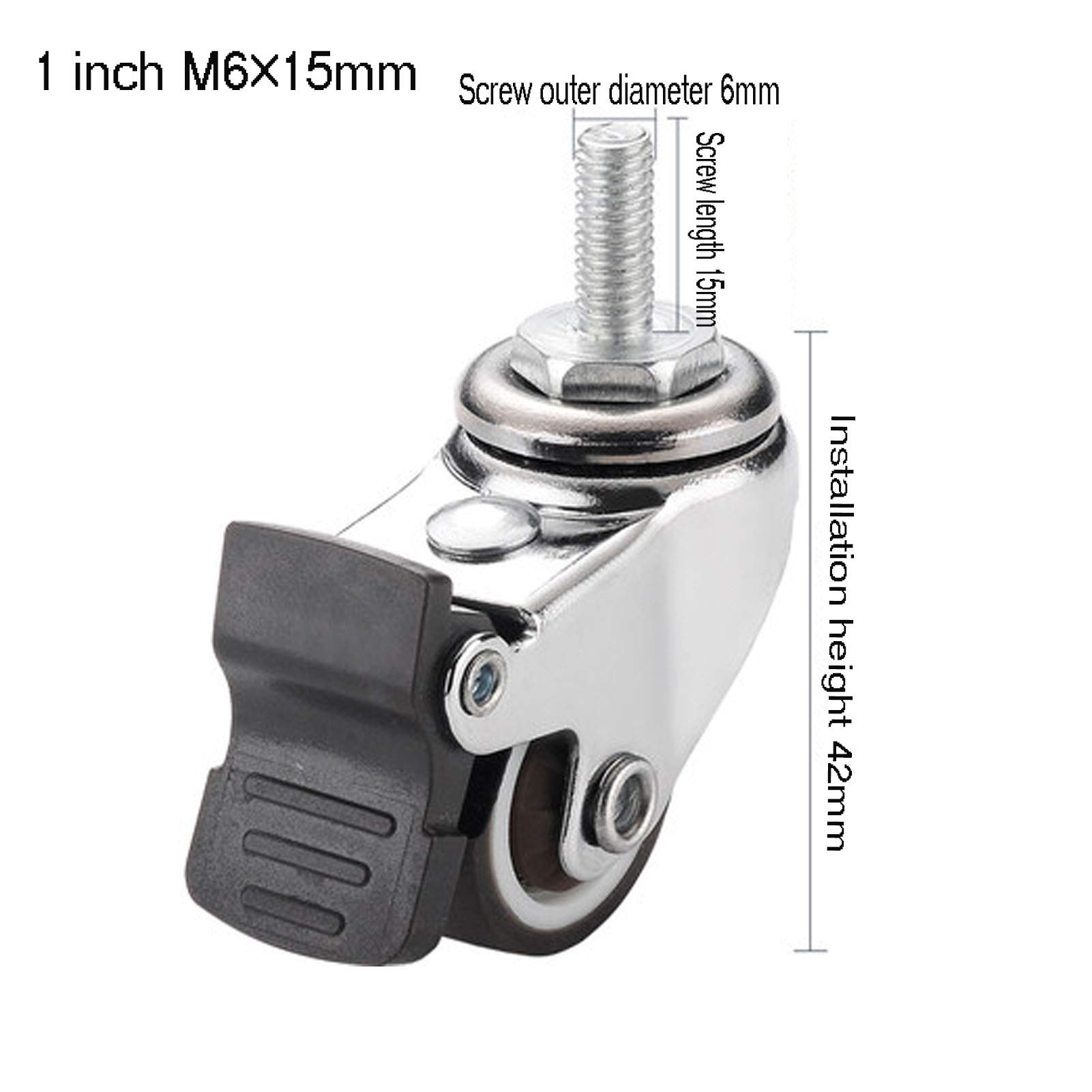 Genérico Ruedas Universales con Freno, Ruedas De Goma Silenciosas, Capacidad De Carga De 45 Kg, Ruedas para Muebles con Varilla Roscada, Ruedas para Soportes De Flores (M6×15mm)