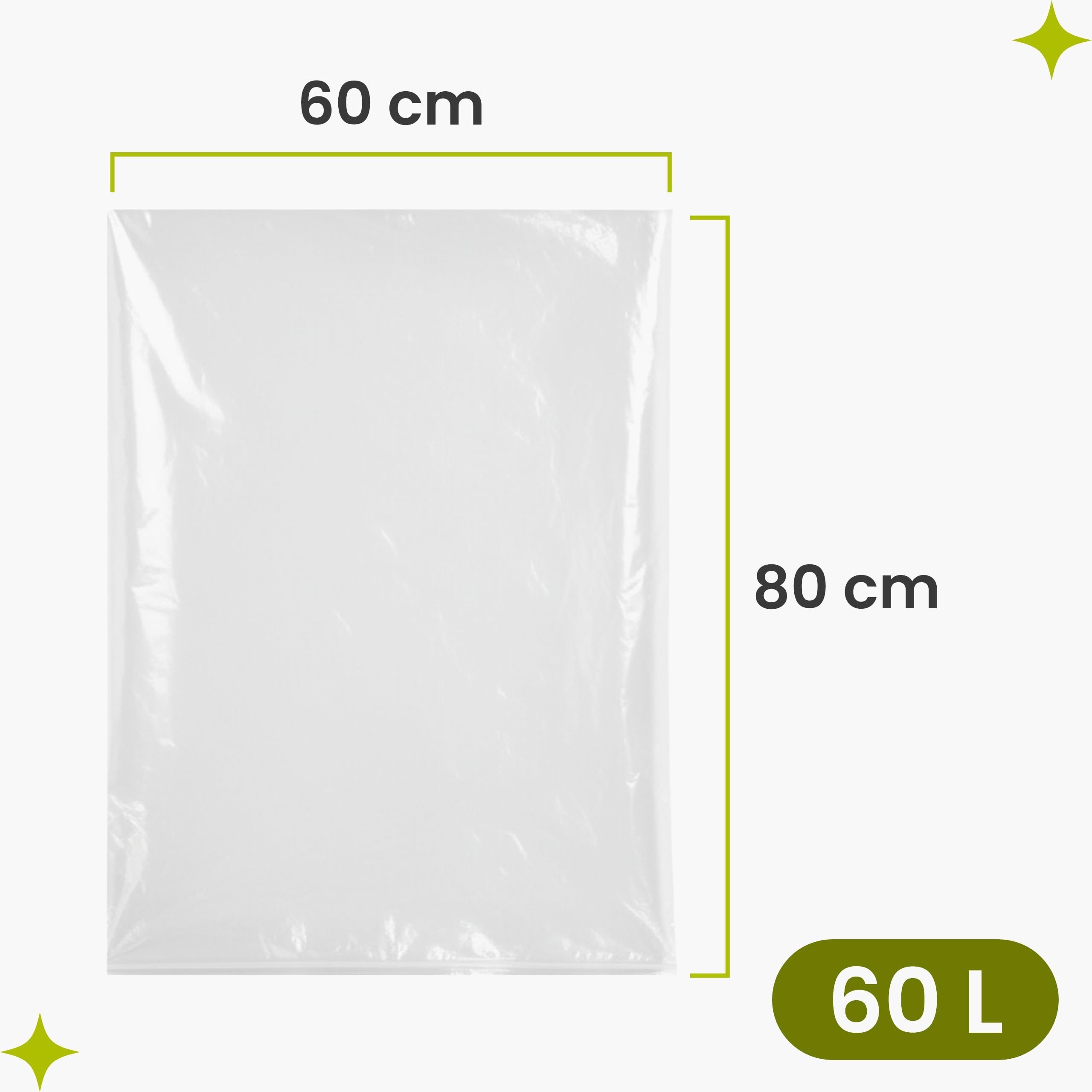 Garronda set da 10 pezzi sacchi da 60 litri, 60 x 80 cm in PE trasparente per botti e secchi, per prodotti alimentari, fermentazione, marinatura e conservazione, spessore 80 micron GD-0180