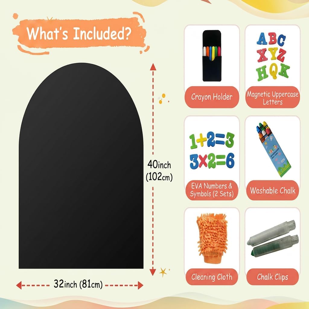 Large 40" x 32" Magnetic Wall Decal, Arch Matte Chalkboard Sticker for Playroom, Home,Kitchen&Classroom-Black