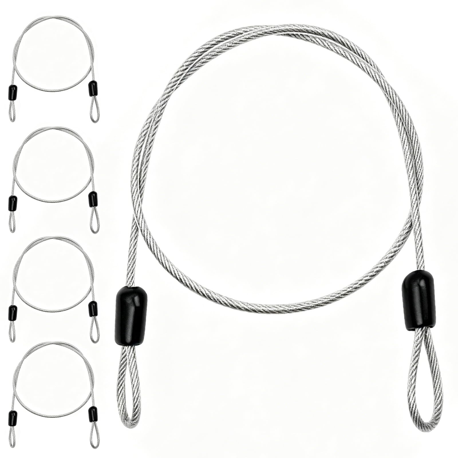 4 Pack Security Cable with Loops, 3mm x 0.5m Vinyl Coated Steel Cable